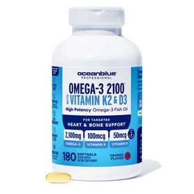 Bouteille Oceanblue Omega-3 2100 avec Vitamine K2 et D3 face avant