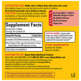 Bouteille ouverte de Nature Made CoQ10 200mg avec gélules visibles