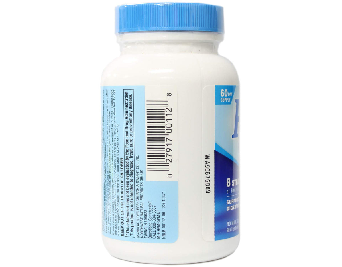 Bouteille PB8 Probiotic avec capsules sur fond blanc