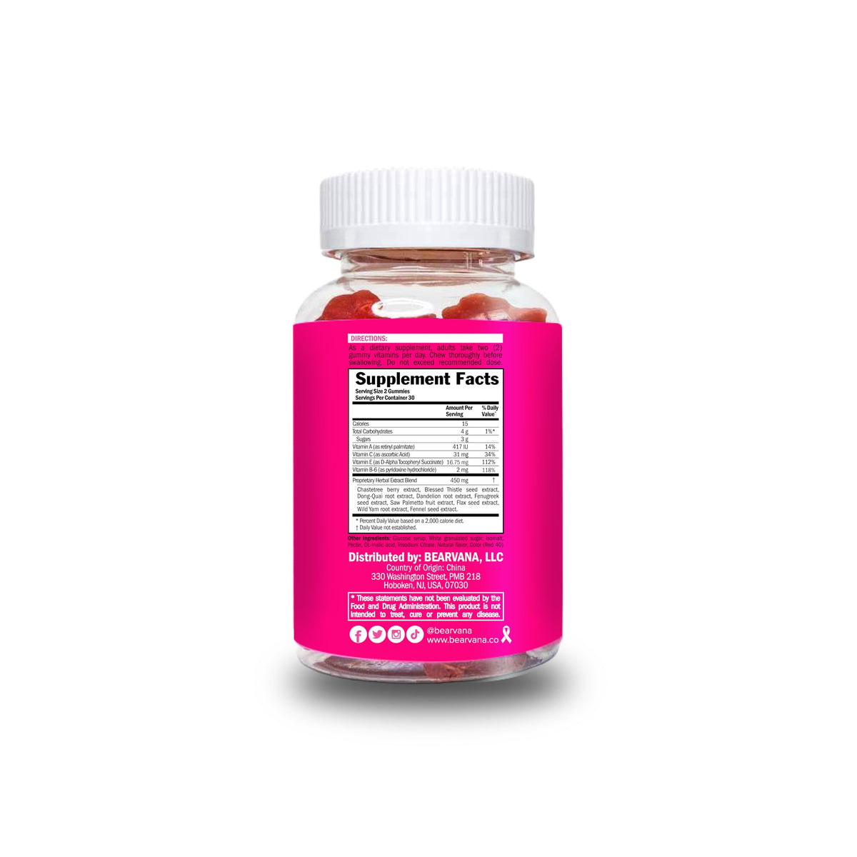 Bouteille portable de gummies multivitamines BEARVANA pour le voyage