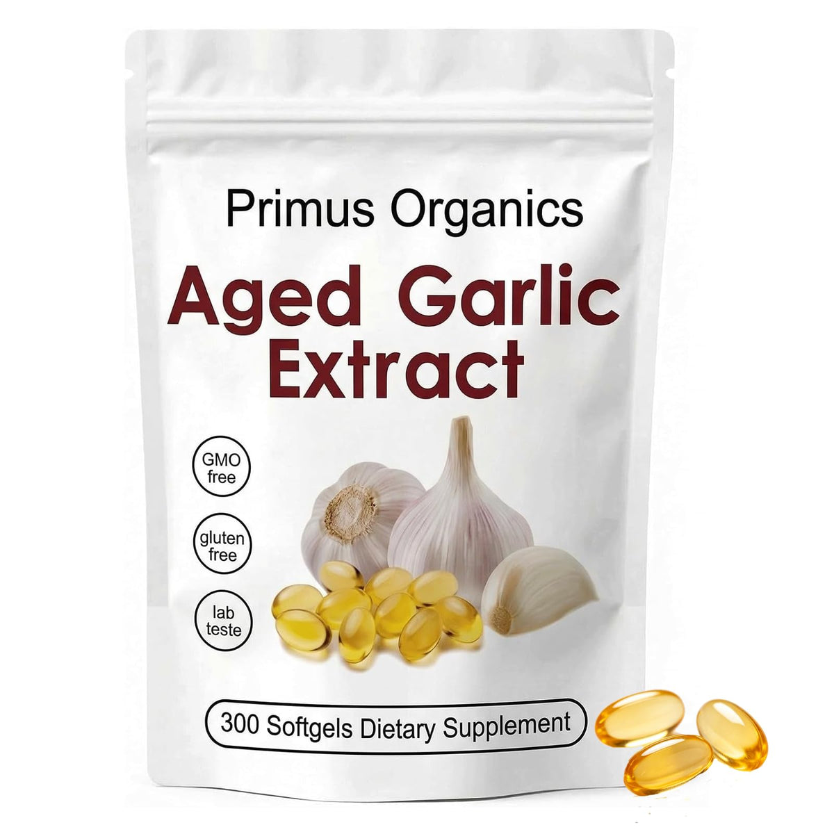 Bouteille Primus Organics Extrait d'Ail Vieilli 300 Gélules Inodores