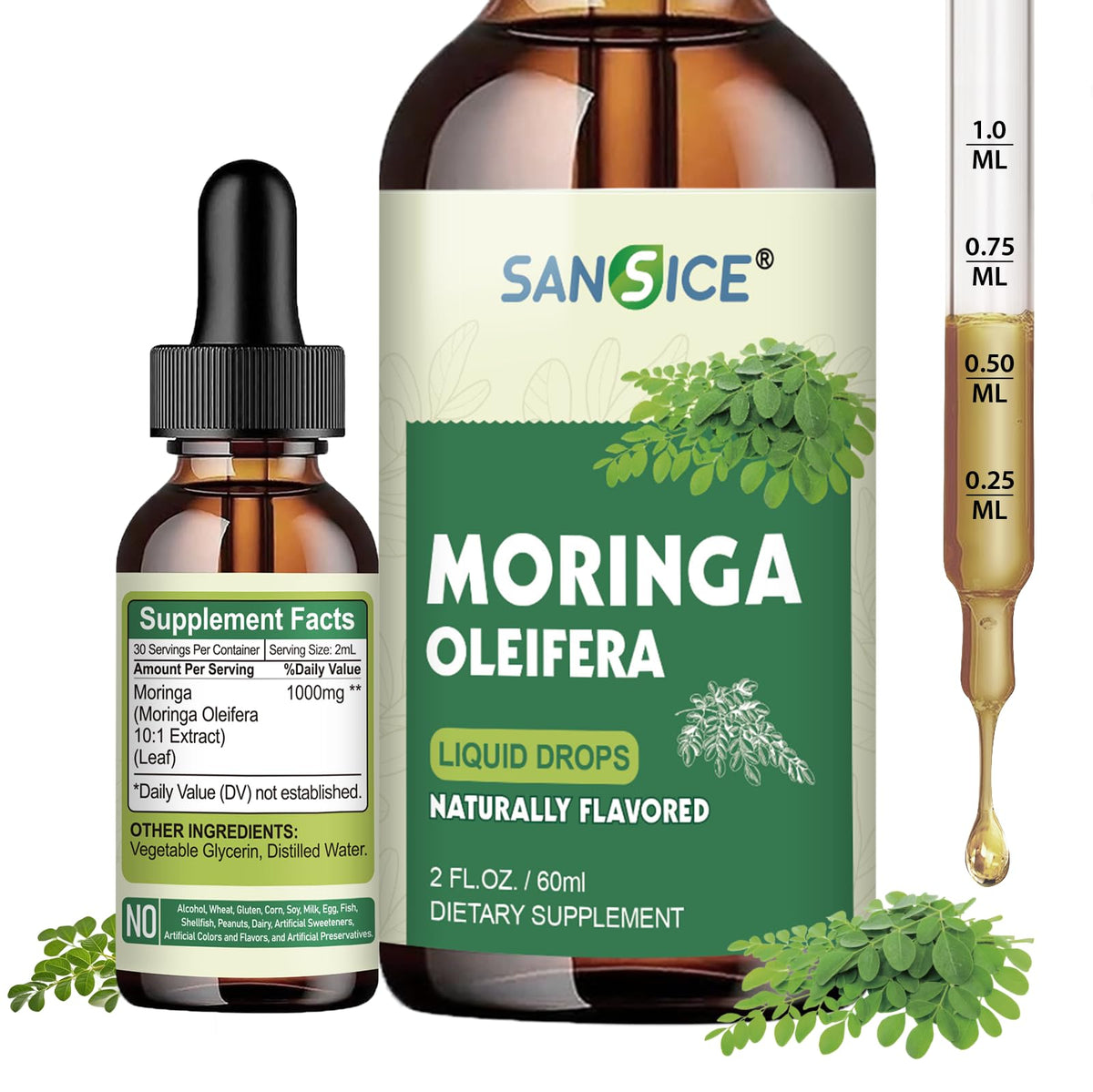 Bouteille SANSICE de gouttes liquides de moringa bio vue de face