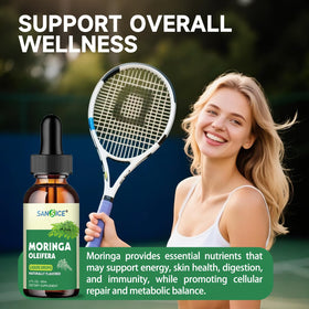 Bouteille SANSICE de moringa bio sur une surface en bois