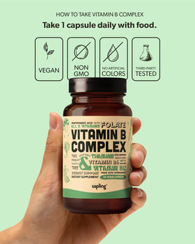 Bouteille sapling avec étiquette informative sur les vitamines B