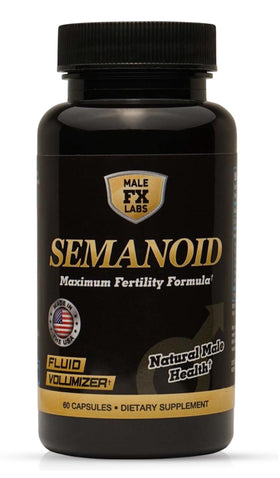 Bouteille Semanoid™ de Male FX Labs vue de face avec 60 capsules