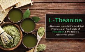 Bouteille SmarterVitamins L-Theanine 250mg avec Huile de Lin sur une table