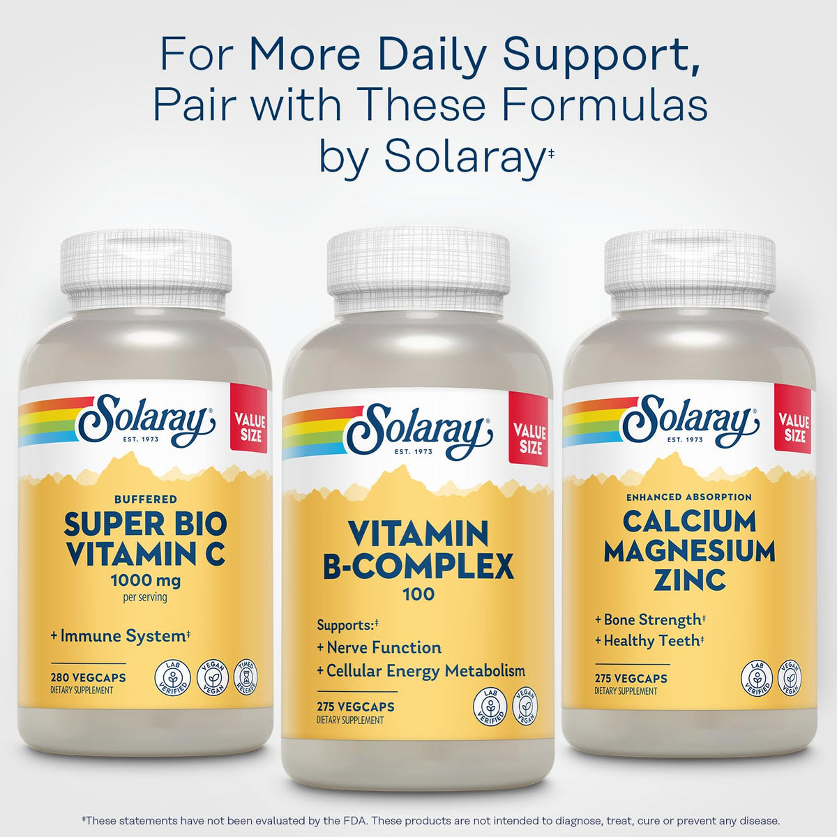 Bouteille SOLARAY avec étiquette de Complexe de Vitamines B