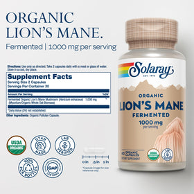 Bouteille SOLARAY Champignon Lion's Mane Bio avec étiquette