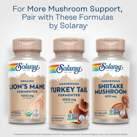 Bouteille SOLARAY Champignon Turkey Tail posée sur une surface en bois