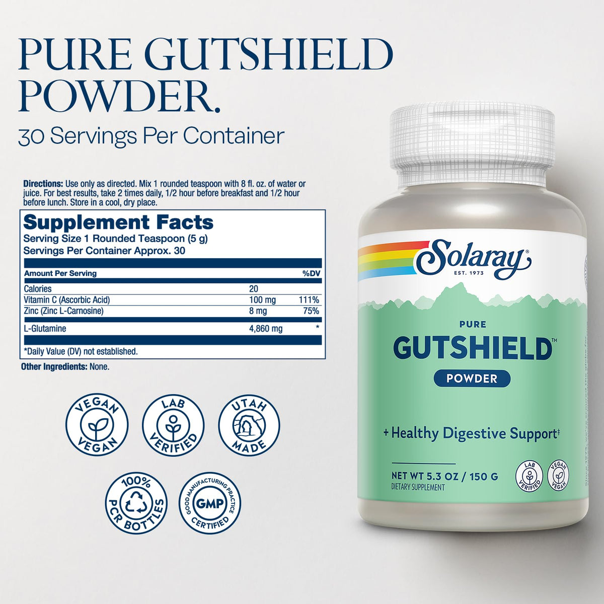 Bouteille SOLARAY GutShield Poudre 150 g vue de côté