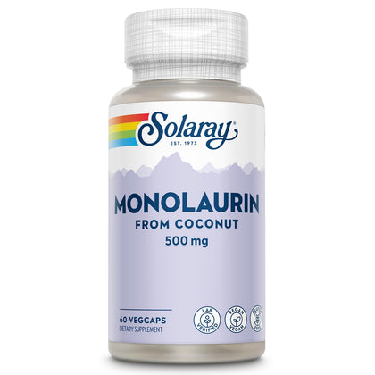 Bouteille SOLARAY Monolaurin 500 mg vue avant avec 60 VegCaps
