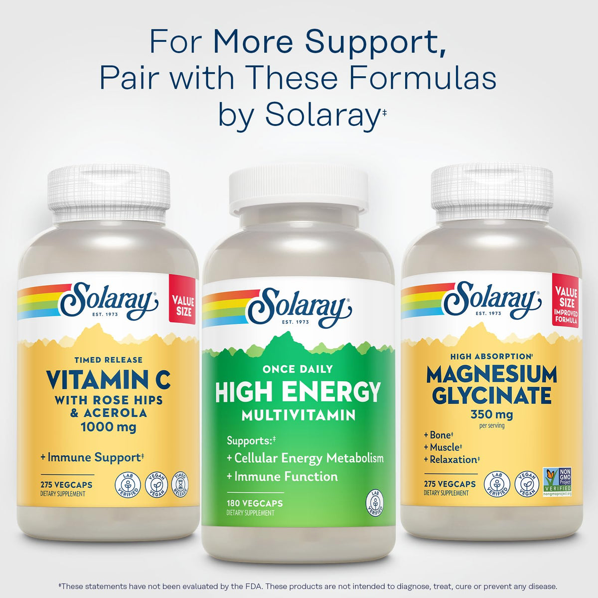 Bouteille SOLARAY Multivitamines Énergétiques avec fond naturel