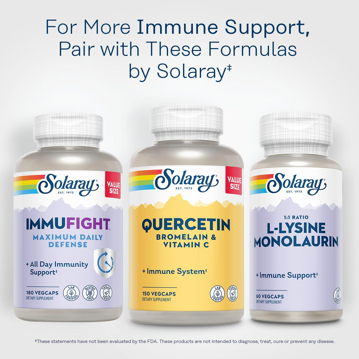 Bouteille SOLARAY Quercétine Bromélaïne & Vitamine C avec fond naturel