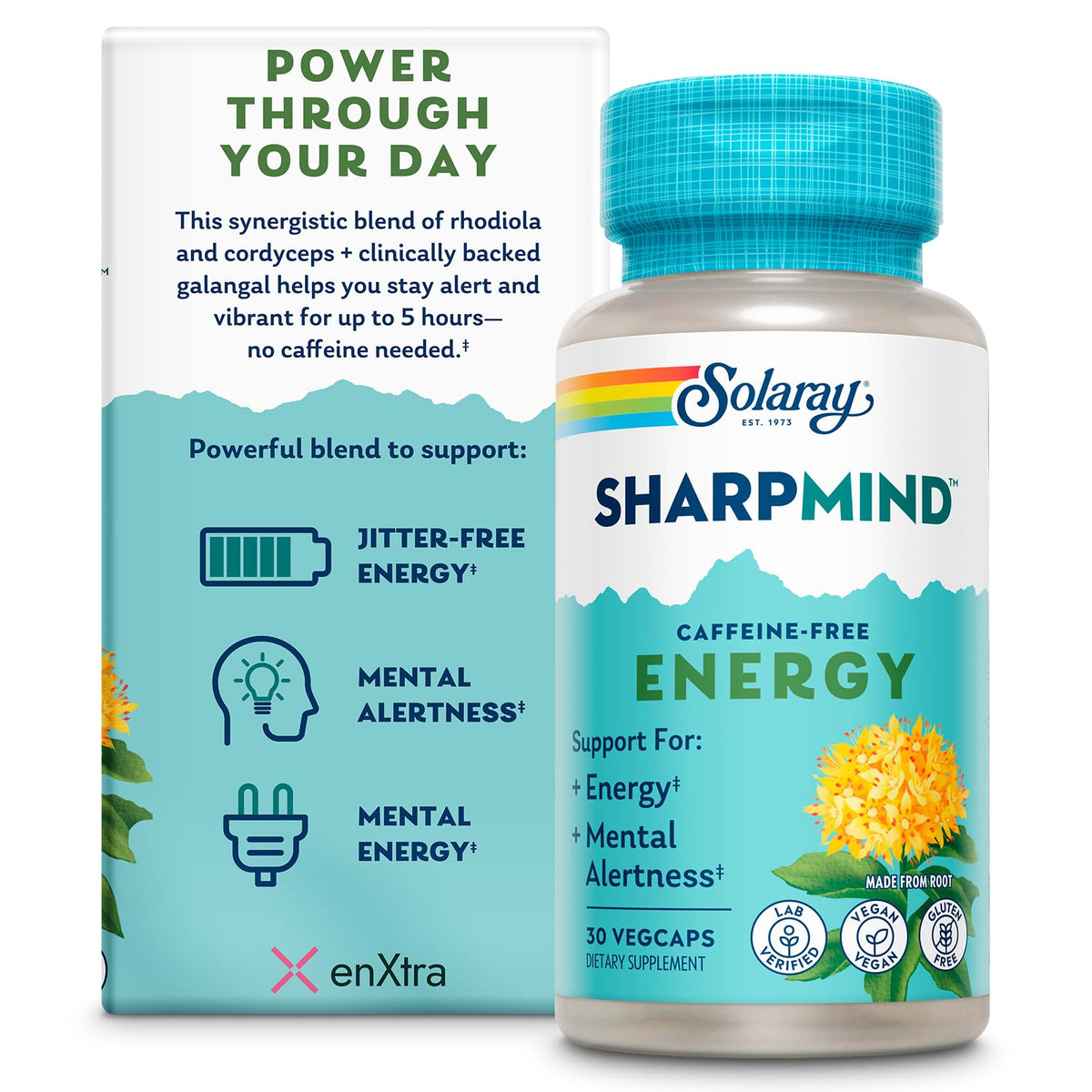 Bouteille SOLARAY SharpMind Energy avec 30 gélules végétales