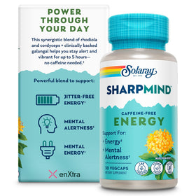 Bouteille SOLARAY SharpMind Energy avec 30 gélules végétales