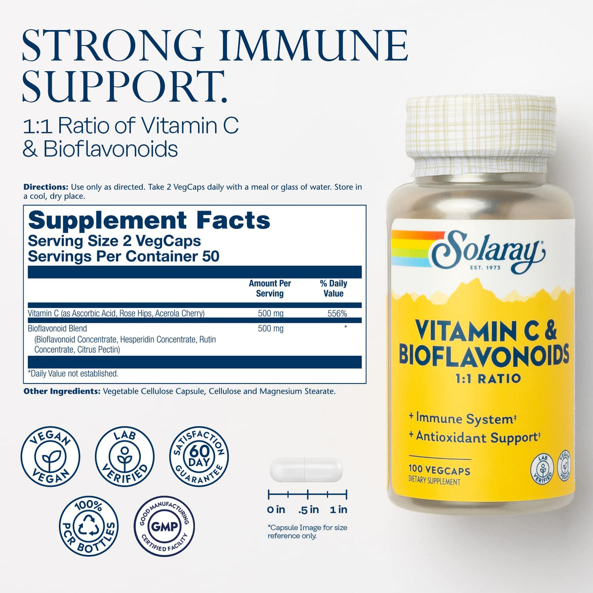 Bouteille SOLARAY Vitamine C 500 mg avec étiquette