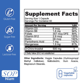 Bouteille SOP NIAM D-Chiro Inositol 500mg avec un fond naturel