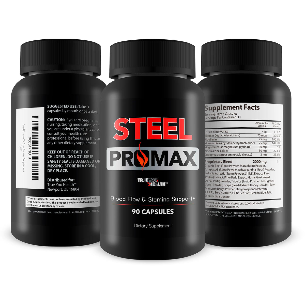 Bouteille Steel Promax avec capsules à côté