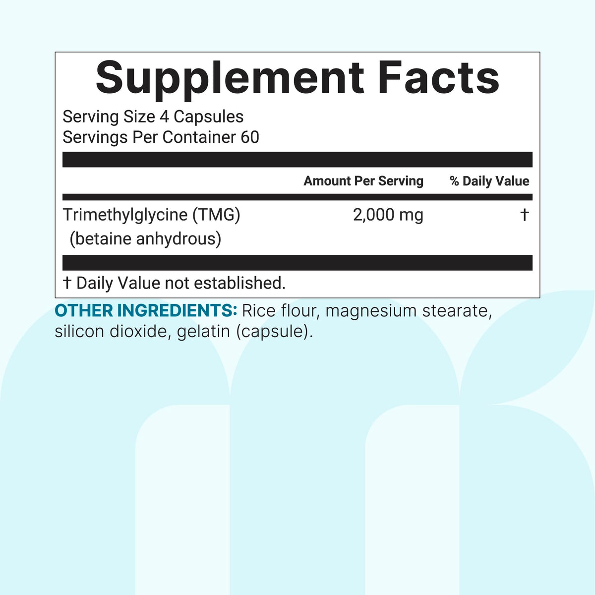 Bouteille TMG Micro Ingredients avec capsules à côté