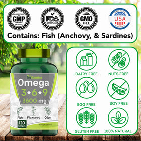 Bouteille tnvitamins Triple Omega 3-6-9 avec étiquette claire