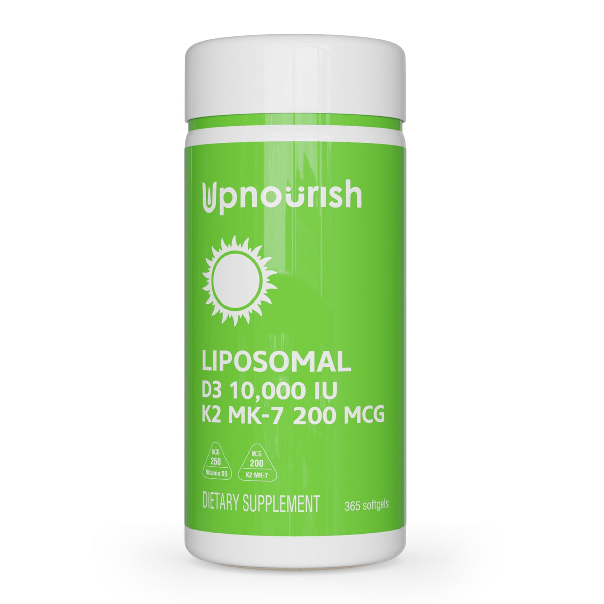 Bouteille UpNourish D3 K2 10000 IU 200 mcg vue de face