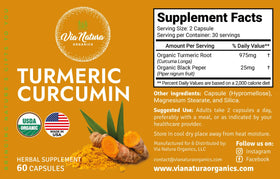 Bouteille Via Natura Organics Curcuma 1000mg avec étiquette