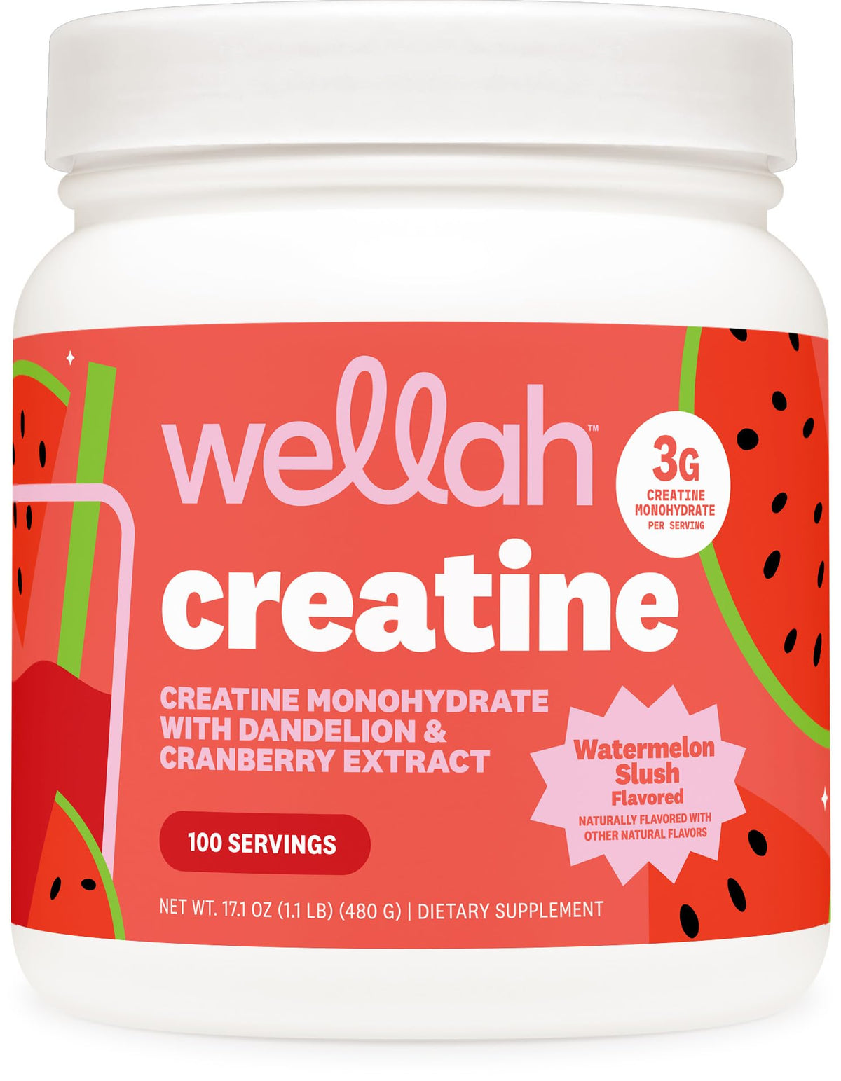 Bouteille Wellah Créatine pour Femmes 100 Portions Goût Pastèque