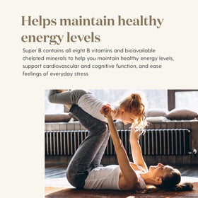 Bouteille Young Living Super B Tablettes avec ingrédients autour