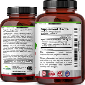 Bouteille Zazzee Extrait de Canneberge ouverte avec capsules