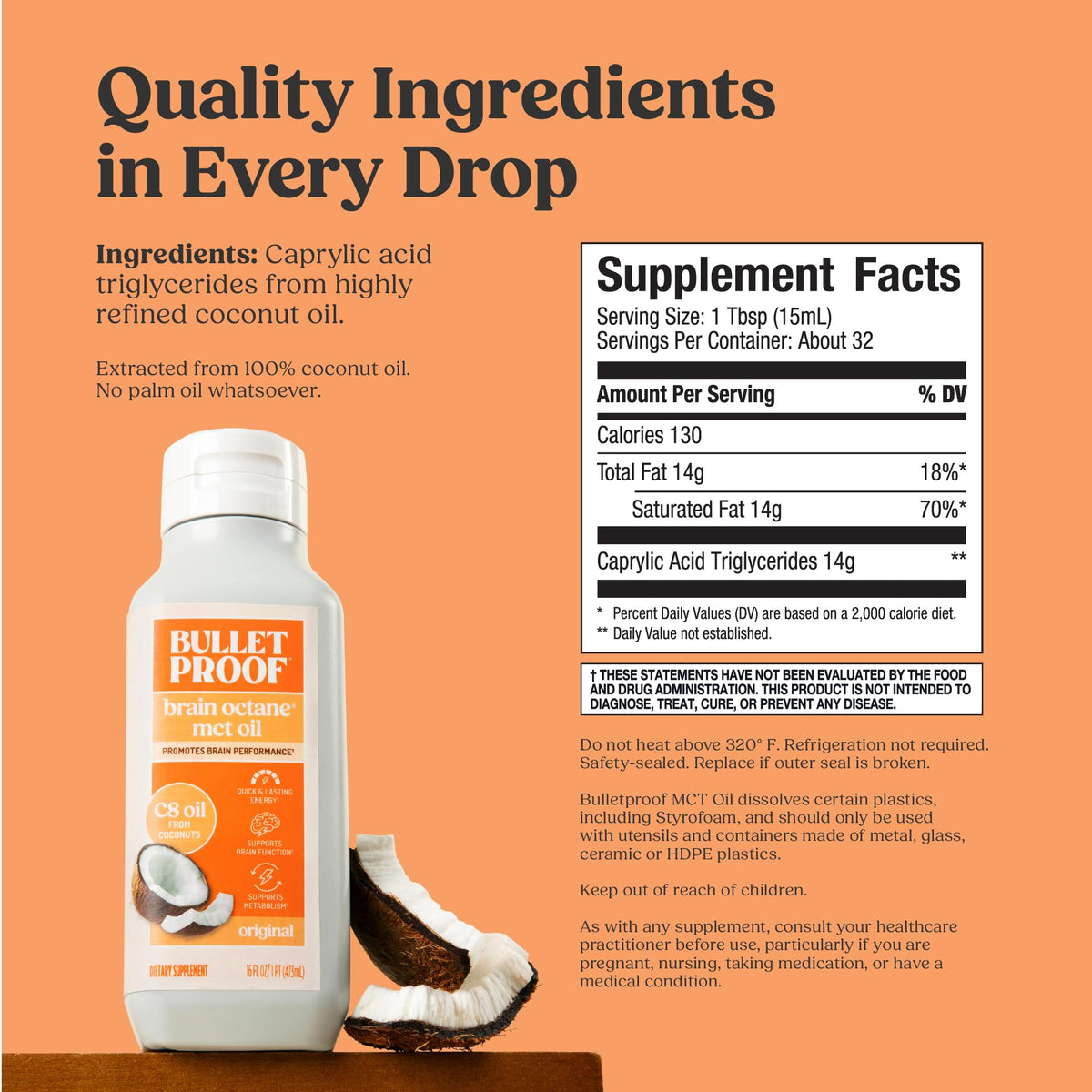 Bouteilles de 16 oz d'huile MCT C8 Bulletproof Brain Octane sur une table