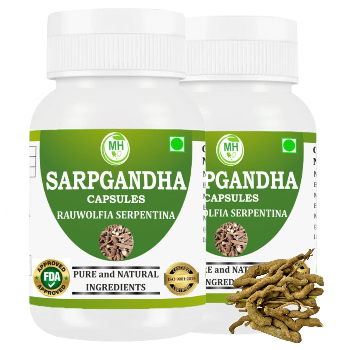 Bouteilles de capsules Sarpgandha 500 mg, avant