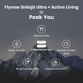 Bouteilles de Flynew Shilajit sur une étagère