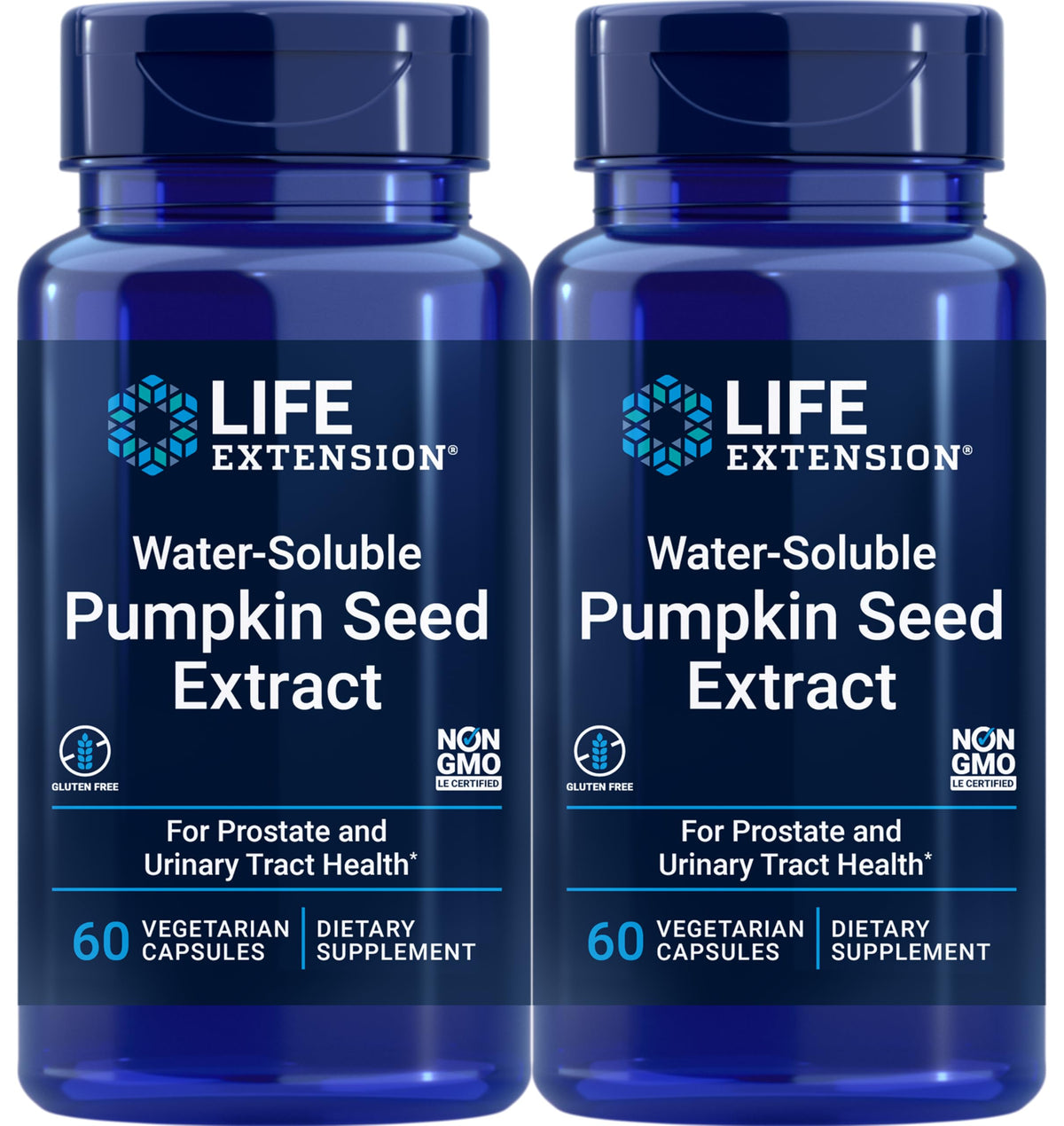 Bouteilles de l'extrait de pépin de citrouille hydrosoluble Life Extension, 60 capsules végétariennes