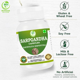Bouteilles de Sarpgandha 500 mg avec dosettes sur fond clair