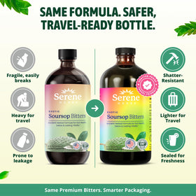 Bouteilles de Soursop Bitters et Huile de Graines Noires sur une table