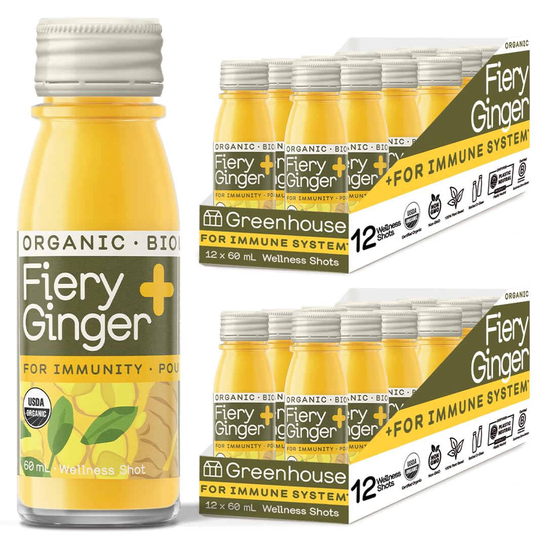 Bouteilles en verre de shots de gingembre bio GREENHOUSE JUICE CO. 60ml