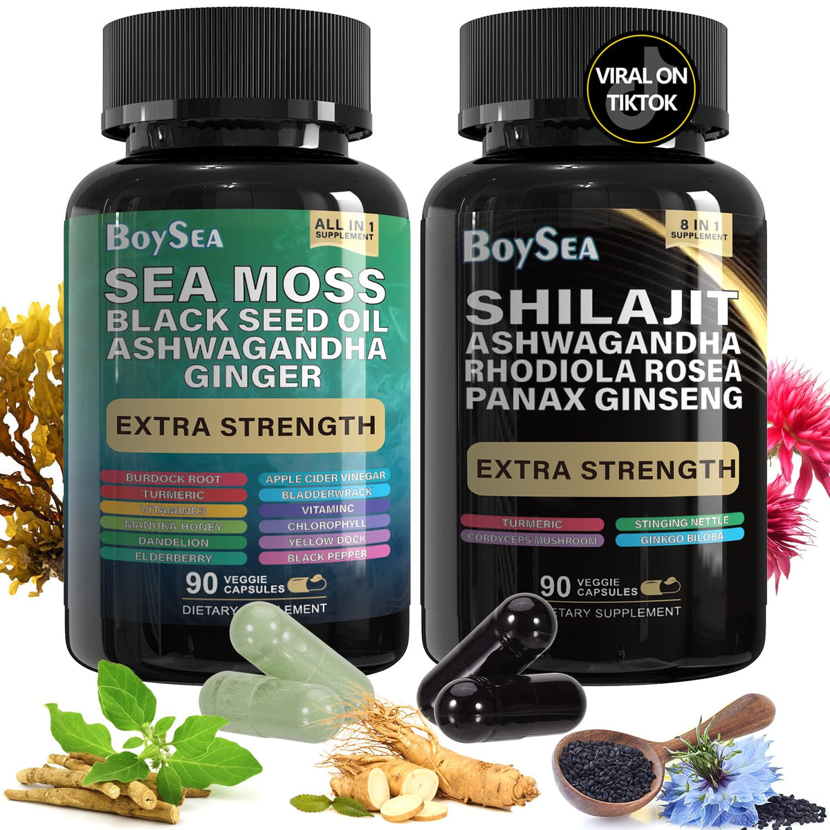 Boysea Bundle Shilajit et Mousse de Mer vue avant avec capsules