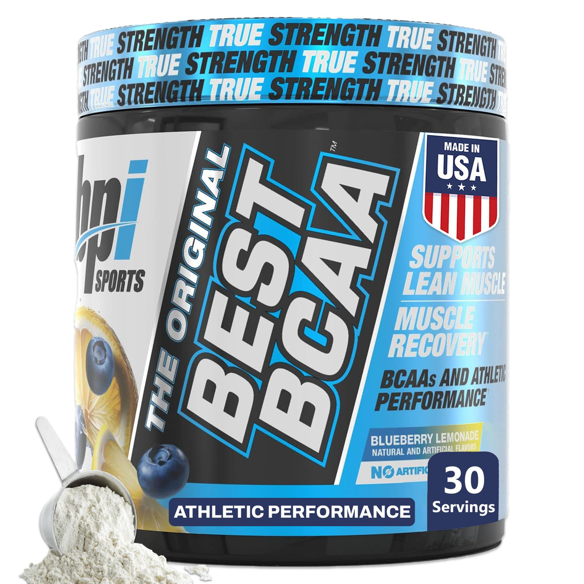 BPI Sports BCAA en Poudre Saveur Citron Myrtille, vue de face