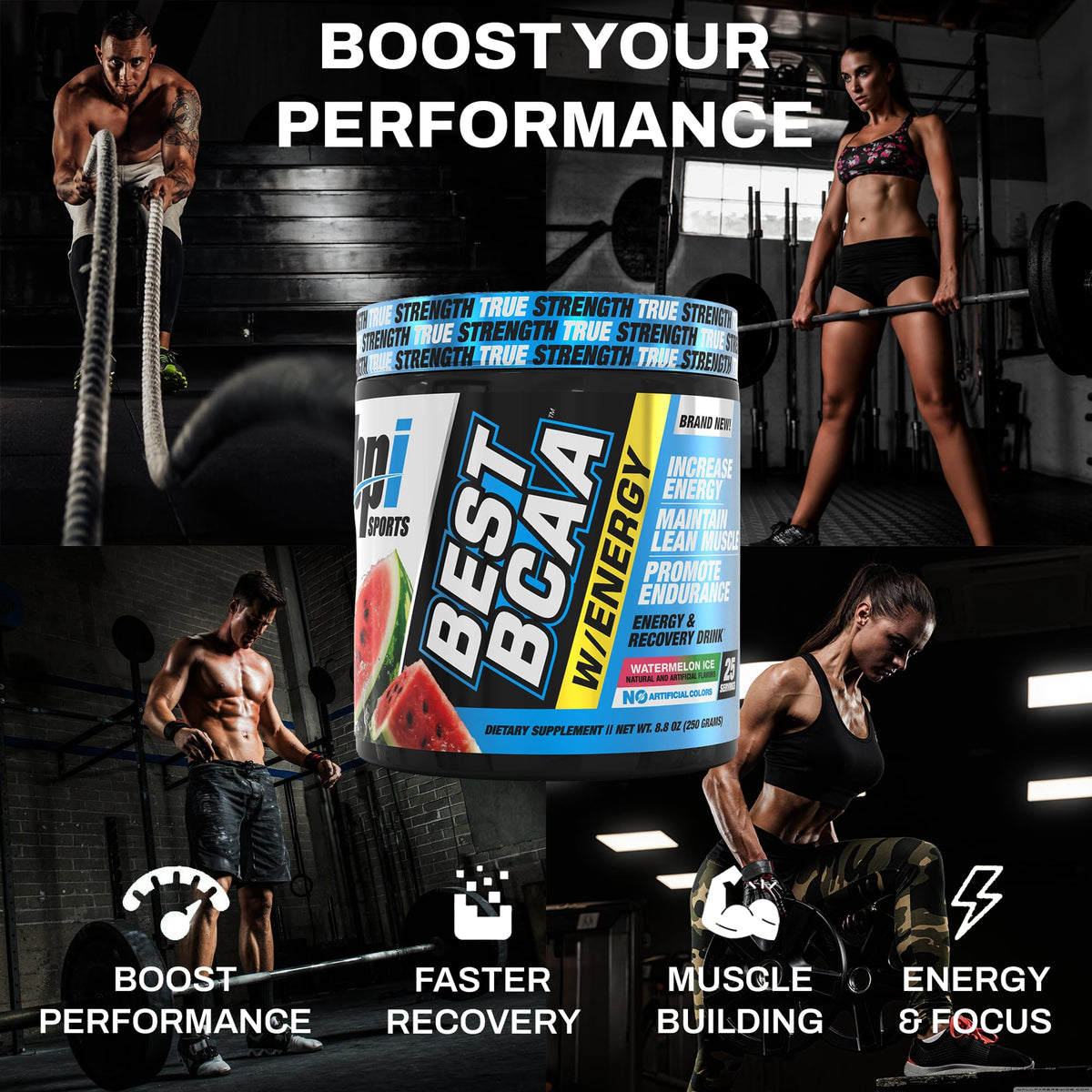 BPI Sports BCAA Poudre Pastèque Glacée dans un verre d'eau