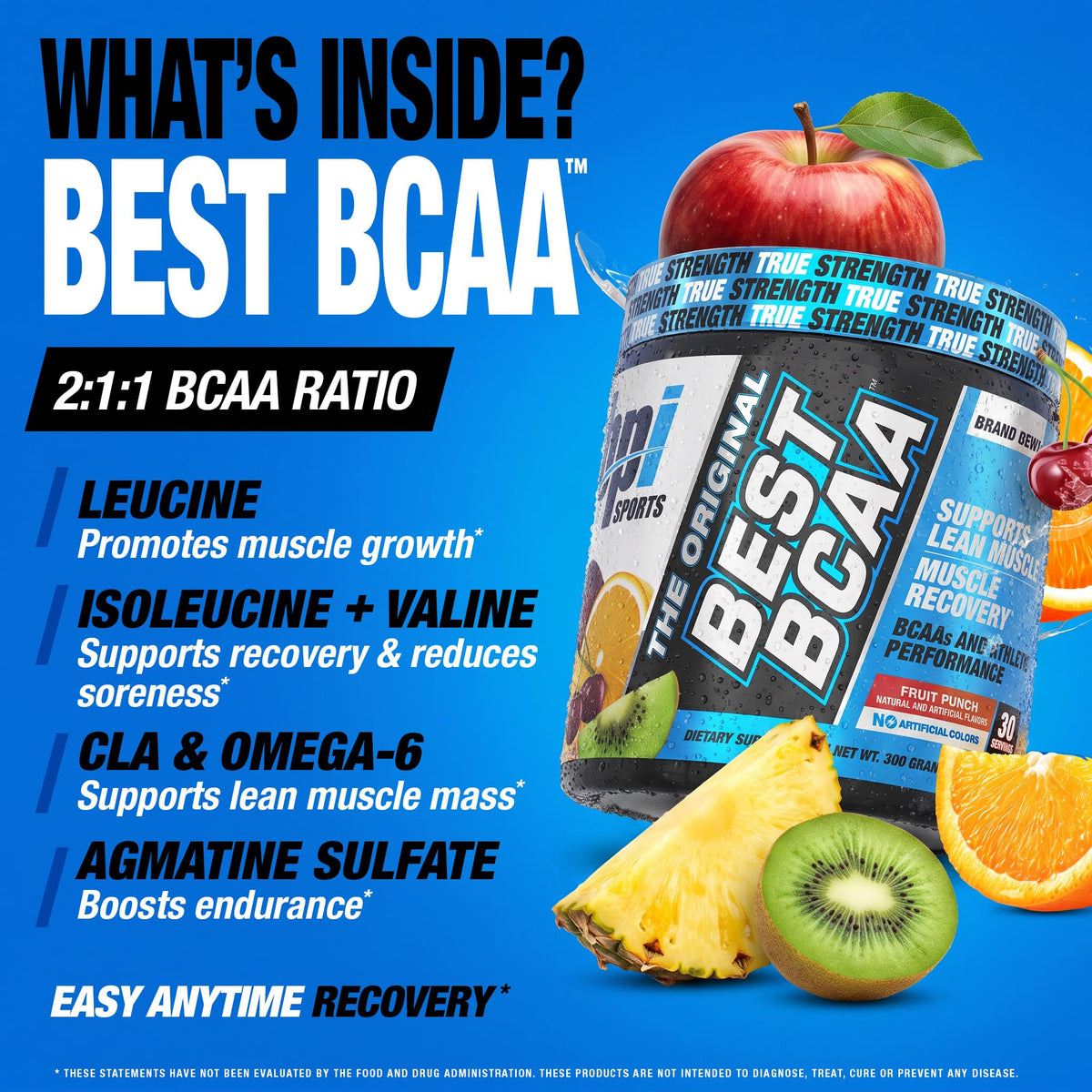 BPI Sports BCAA Poudre, vue arrière avec informations nutritionnelles