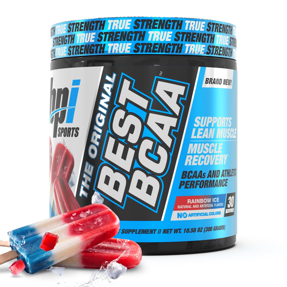 BPI Sports BCAA Rainbow Ice 358g avant vue avec étiquette