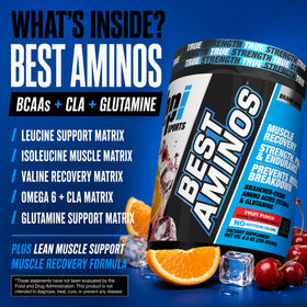 BPI Sports Best Aminos Poudre BCAA 320g - Goût Fruit Punch - utilisation avec de l'eau