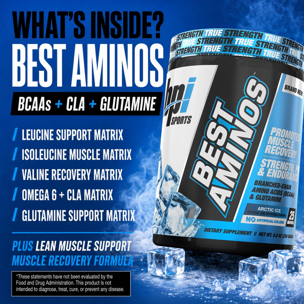 BPI Sports Best Aminos Poudre BCAA Arctic Ice en poudre dans un verre
