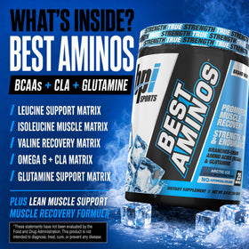 BPI Sports Best Aminos Poudre BCAA Arctic Ice en poudre dans un verre