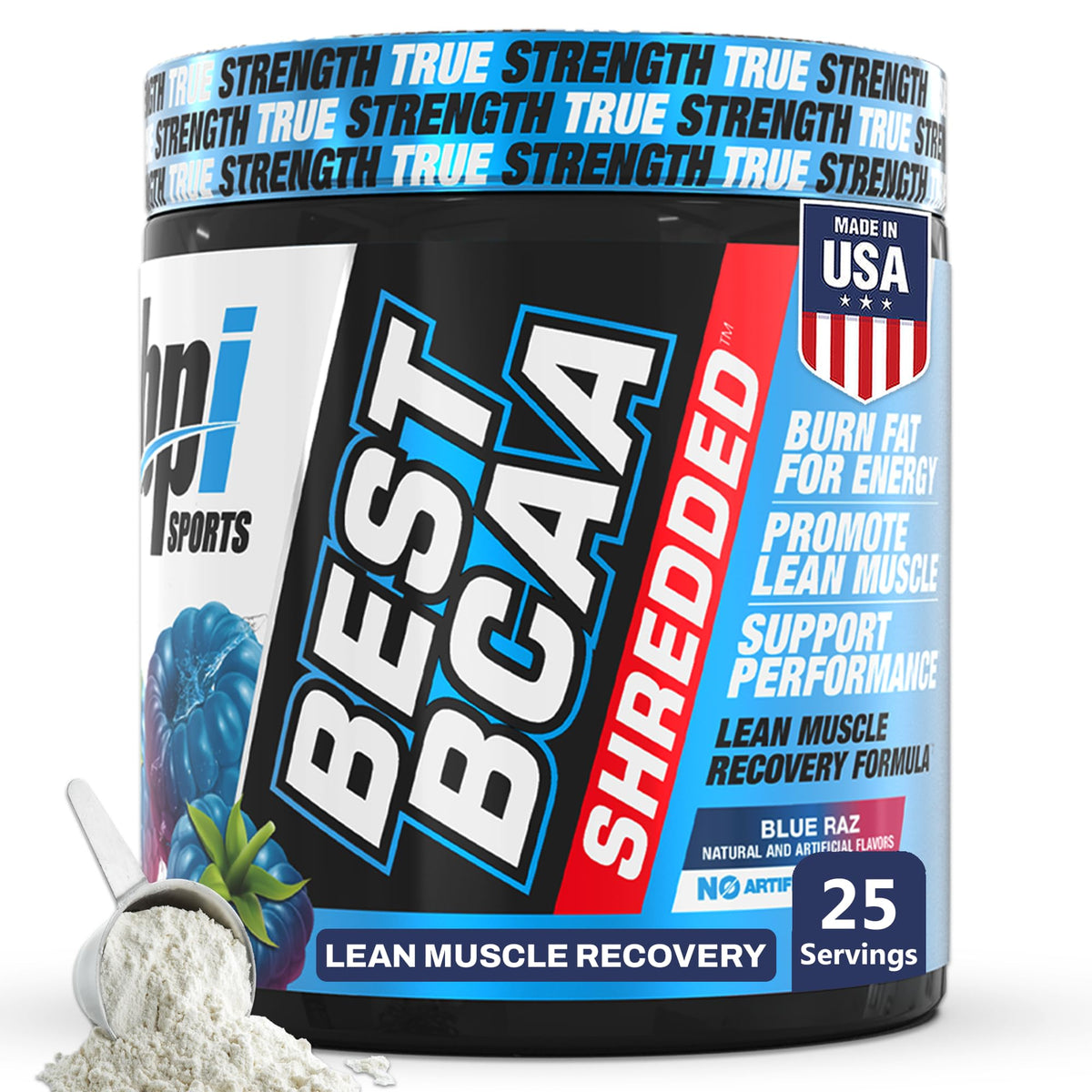 BPI Sports Best BCAA Shredded 259g vue avant avec étiquette bleue