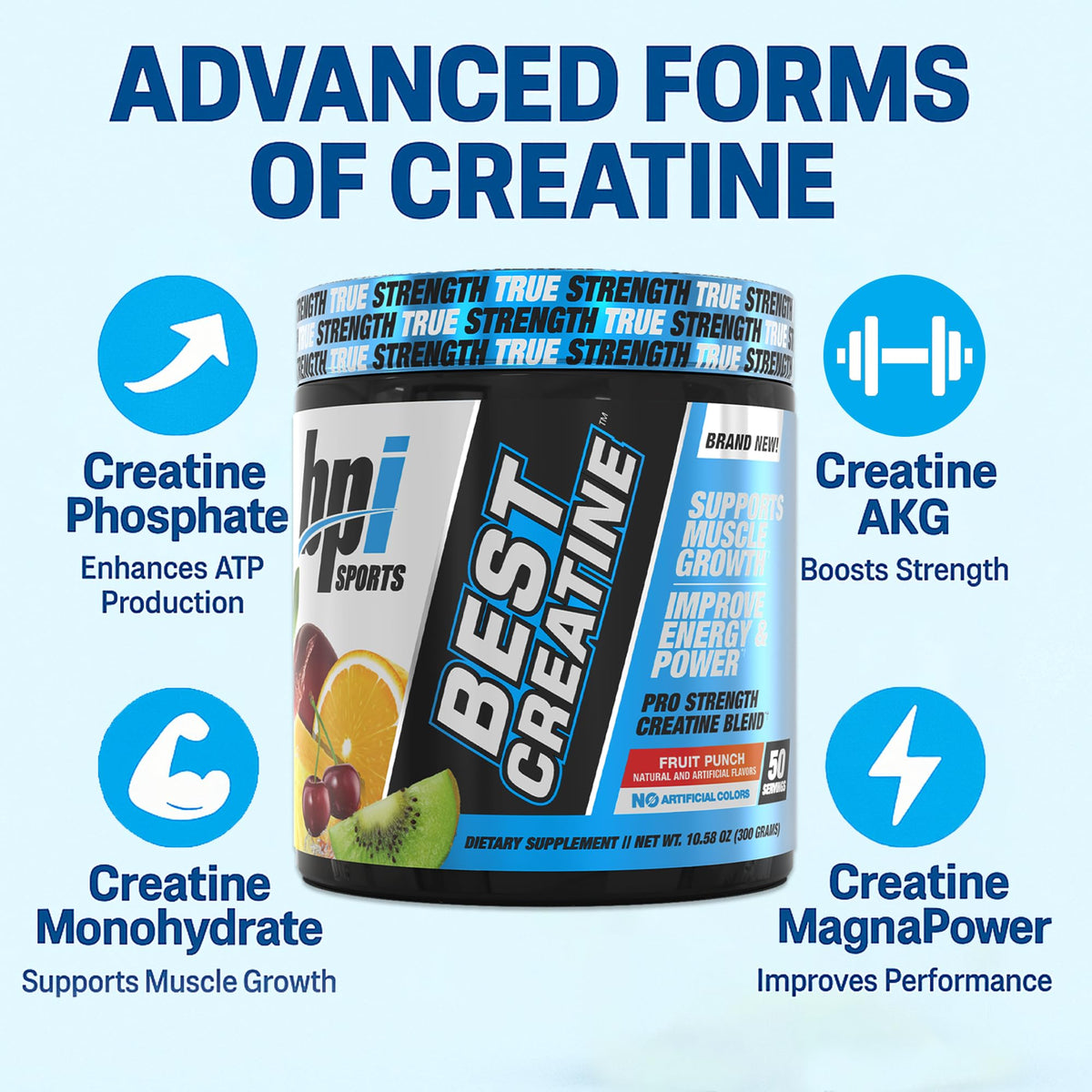 BPI Sports Best Creatine Poudre 358g côté avec mesure de poudre