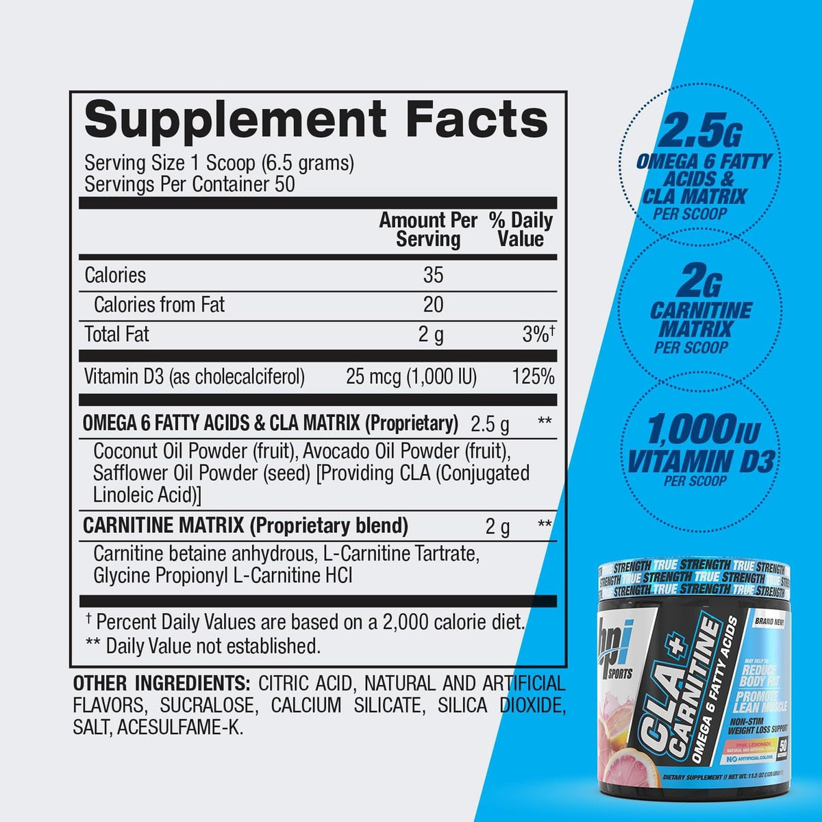 BPI Sports CLA+Carnitine 390g en poudre dans un verre