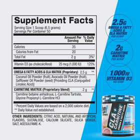 BPI Sports CLA+Carnitine 390g en poudre dans un verre