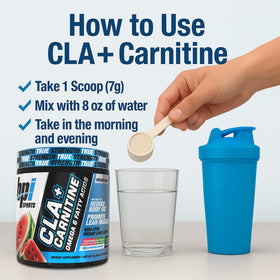 BPI Sports CLA+Carnitine 420g emballage ouvert montrant la poudre