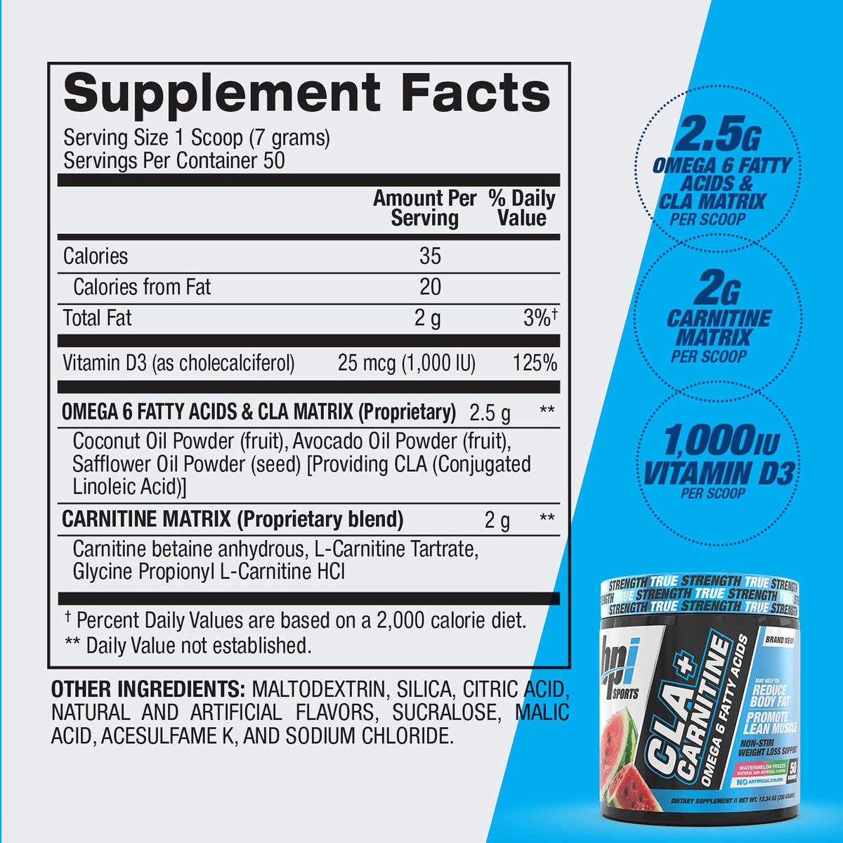 BPI Sports CLA+Carnitine 420g sur une table avec des accessoires de fitness